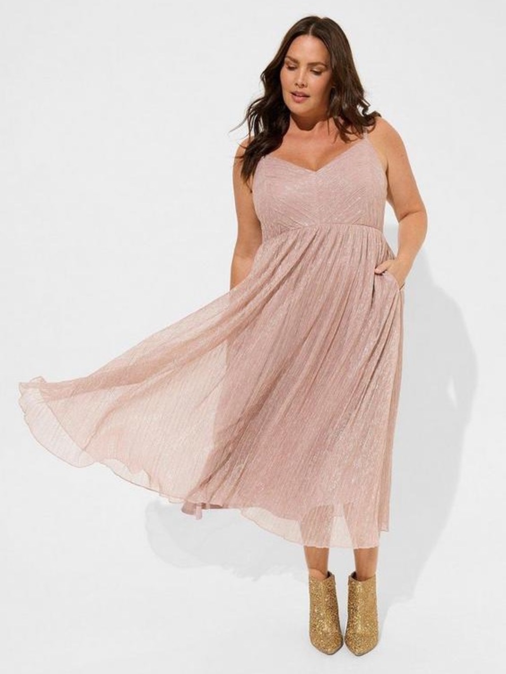Torrid Tea Length Sleeveless Dresses Gold Size 1